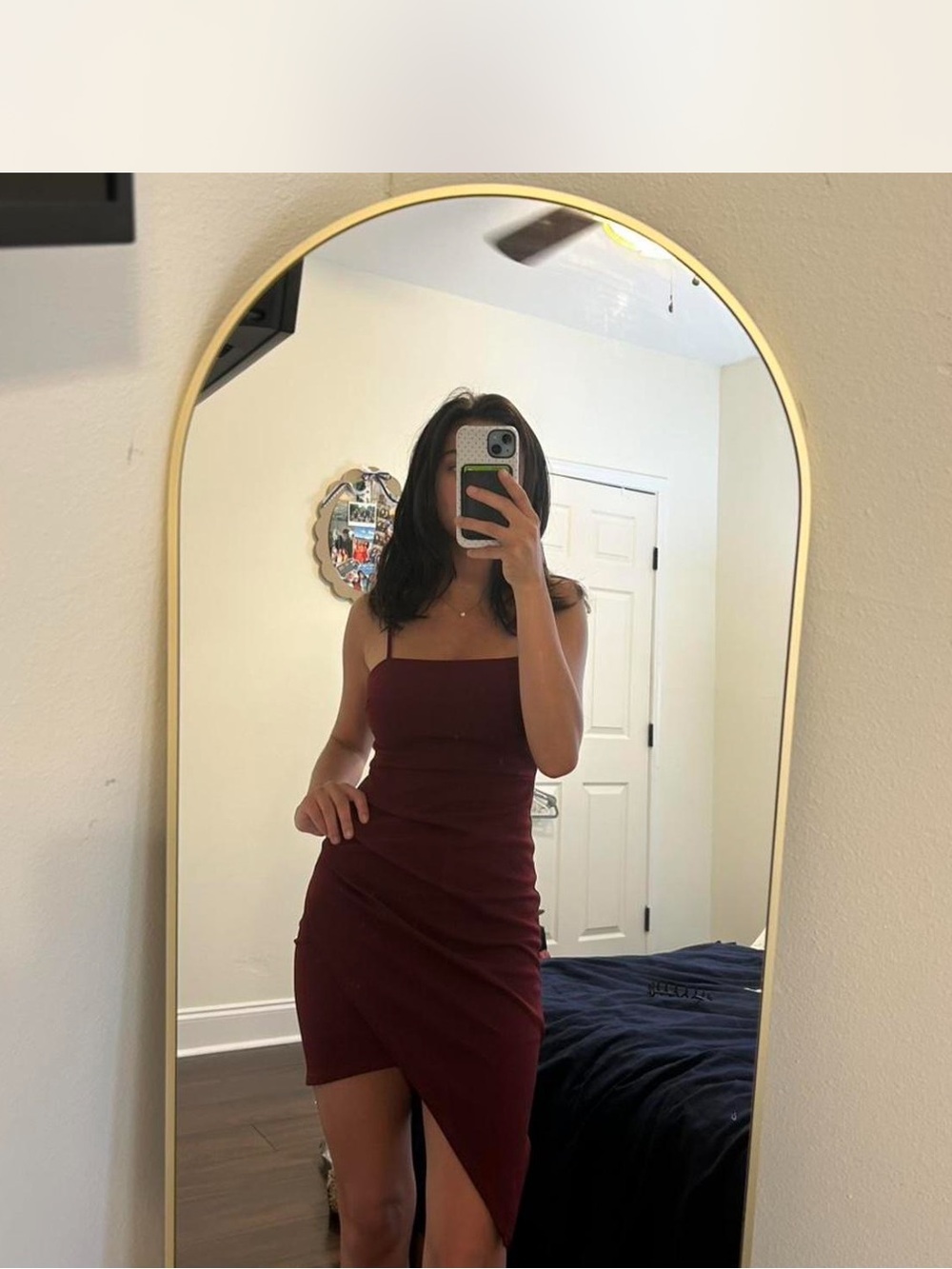 Blue Blush Burgundy Mini Dress with Asymmetric Hem